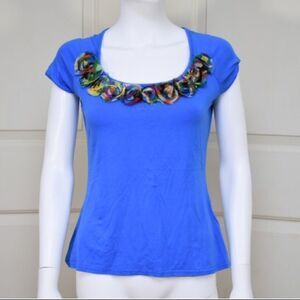 — Cottonade Paris — Blue Vimy Top w/ floral detail